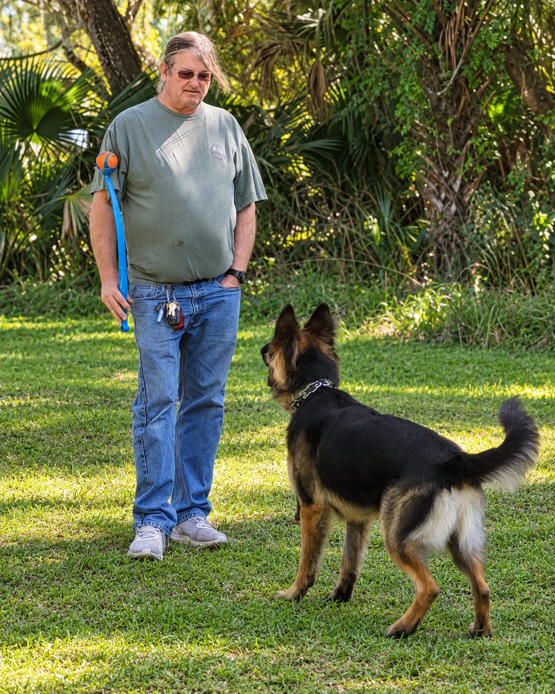 Ken working with Gunny in the yard